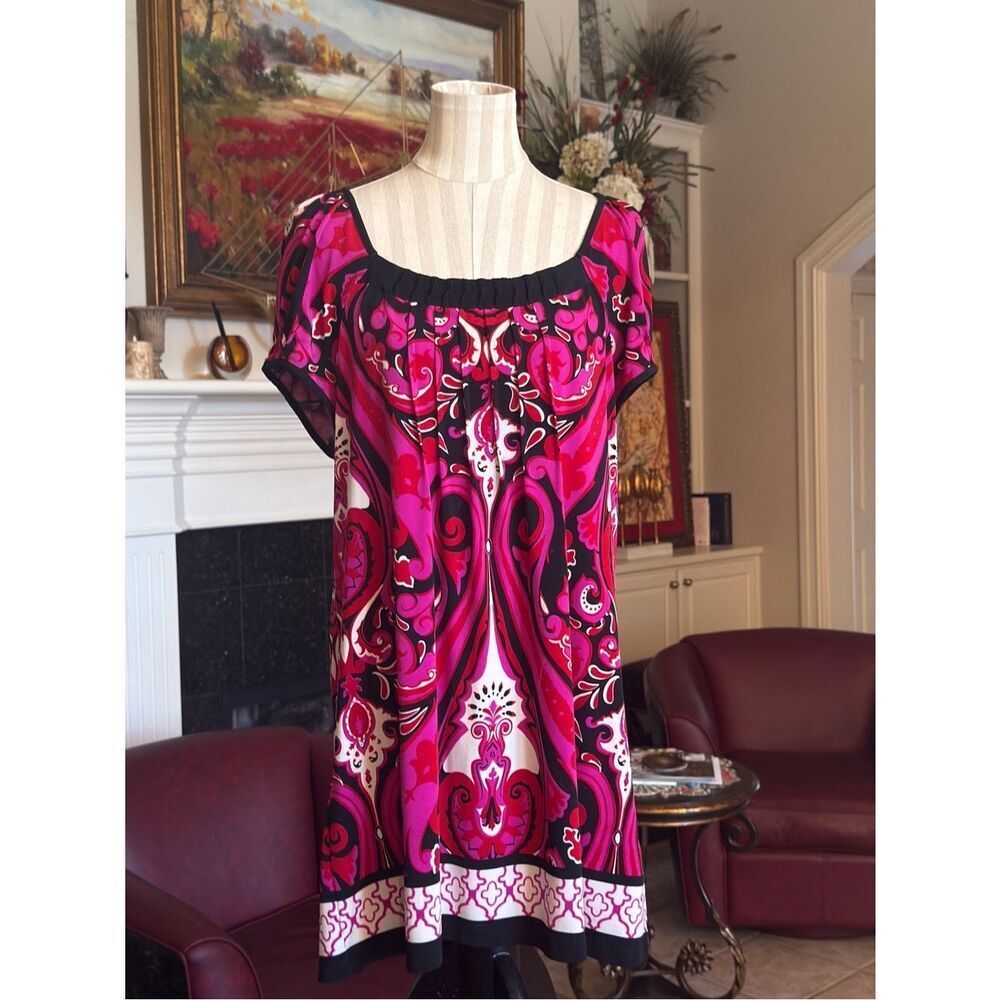 ECI New York Pink & Black Paisley Print Shift Dress Size XL
